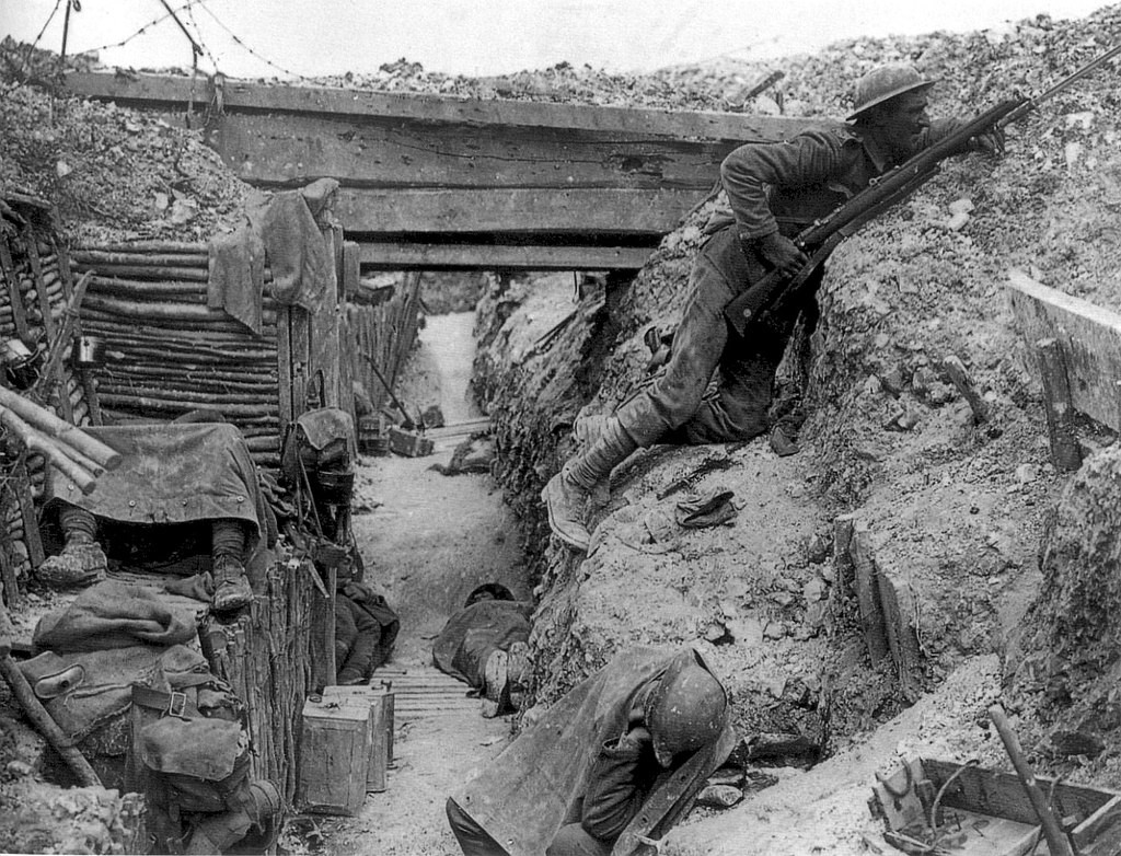 Sentry in captured German trench